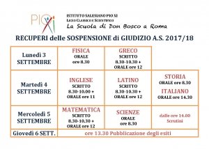 Calendario Sospensioni di giudizio
